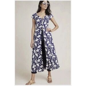 Maeve Anthropologie Tate Motif Navy Floral Button Front Strappy Back Dress 2